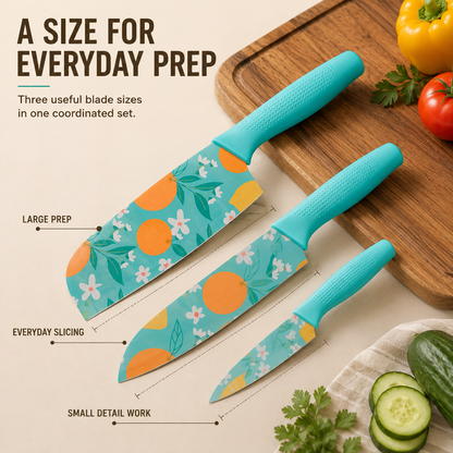 3 Pcs Kitchen Knife Set - Blue-(Packing-Loose)