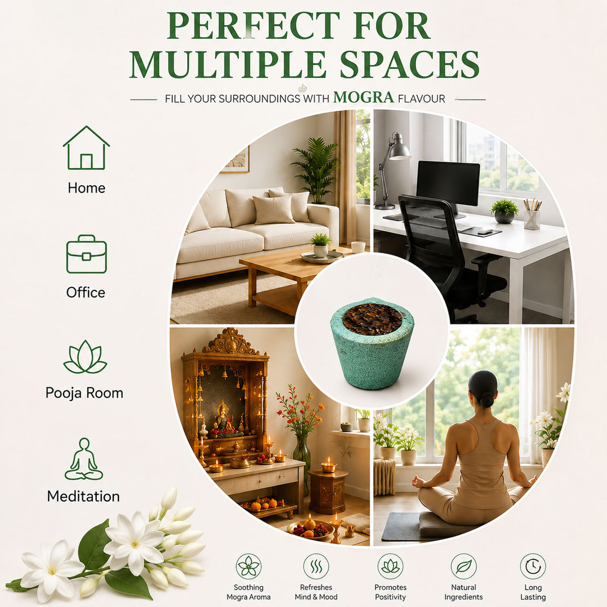 Premium Mini Sambrani Dhoop Cup -Mogra -(Packing-Plastic Box)