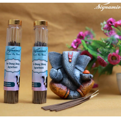 SIGNAMIO® Pure Organic Cow Dung Dhoop Agarbatti with Natural Herbs & No Charcoal,Incense Sticks,Agarbatti for Pooja,Desi Cow Dung Dhoop Batti,for Home,Office-(100g x 2 Bottle)