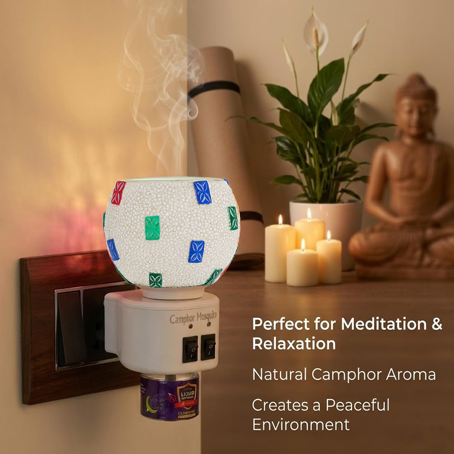 Signamio 3 in 1 Multi-Functional Camphor Diffuser Burner - Kapoor Dani Electrical Camphor with Night Lamp & Mosquito Repellent | Kapoor Dani for Home Fragrance and Ambient Lighting DN-28
