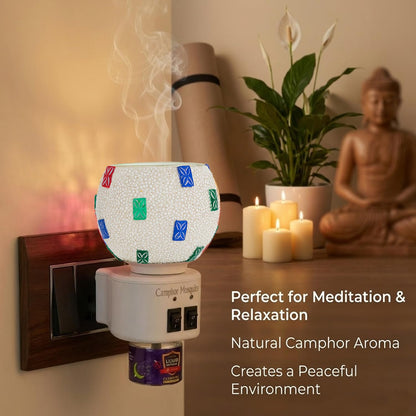 Signamio 3 in 1 Multi-Functional Camphor Diffuser Burner - Kapoor Dani Electrical Camphor with Night Lamp & Mosquito Repellent | Kapoor Dani for Home Fragrance and Ambient Lighting DN-28