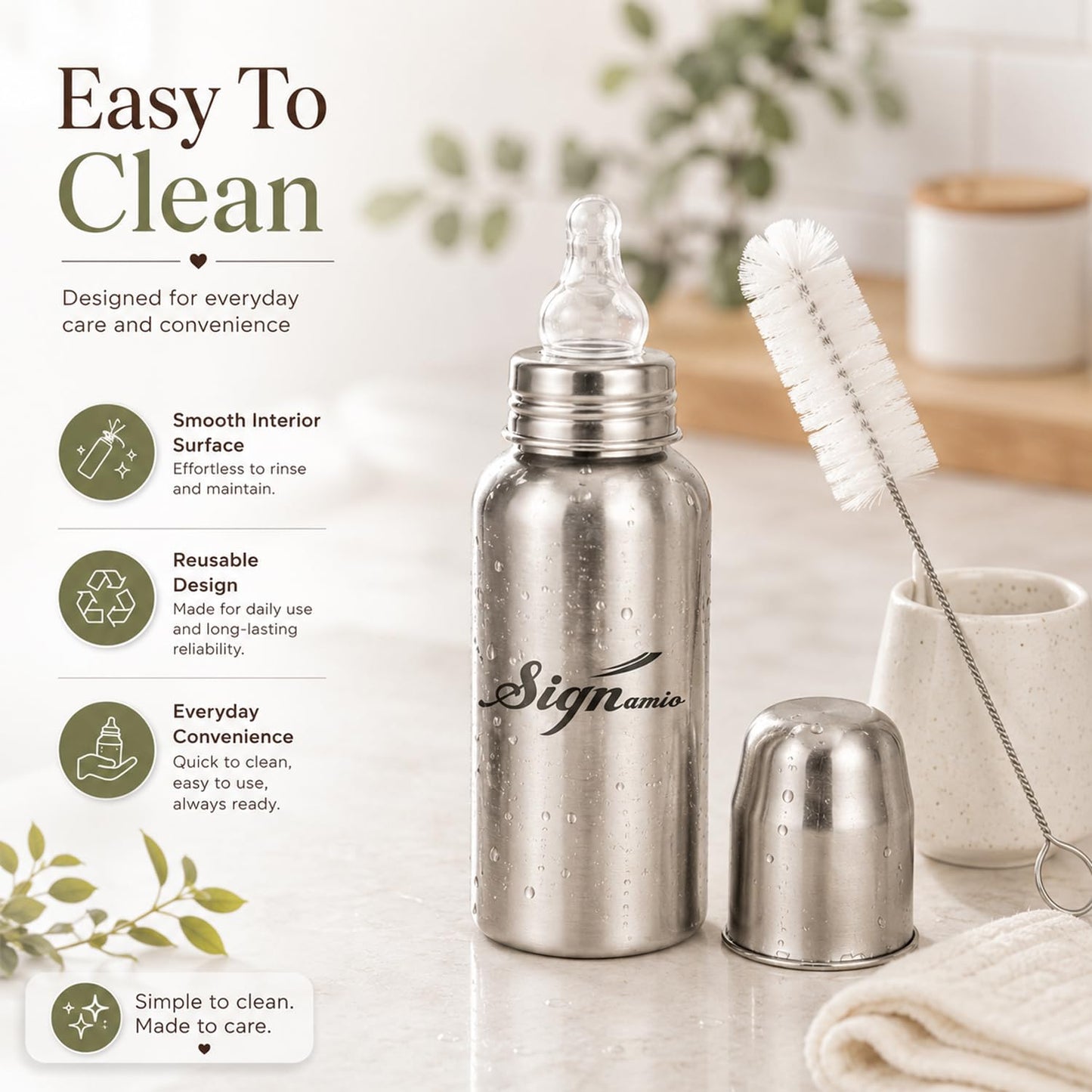 Signamio Stainless Steel Feeding Bottle for New Born Baby | Milk Feeding Bottle with Silicone Nipple & Cap | Feeder Bottle for 1 Year Baby | Baby Feeding Bottle for Milk | Steel Milk Bottle for Kids