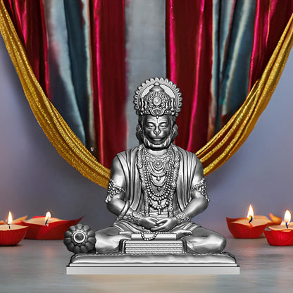 SIGNAMIO® Silver Hanuman Ji Idol Statue for Car Dashboard - Divine Bajrangbali Murti, Perfect Hindu God Gift Item and Home Puja Decoration Ideal Hanuman Murti as Car Dashboard Accessory