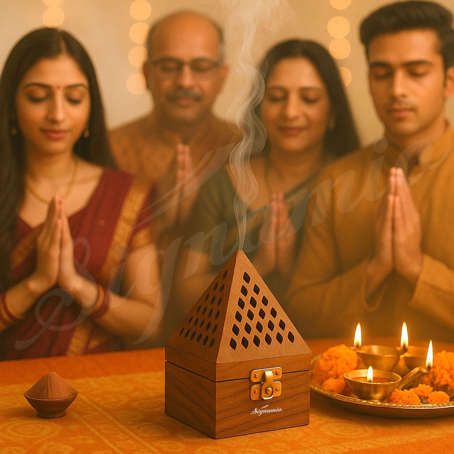 SIGNAMIO® Wooden Sambrani Dhoop Stand Incense Holder: Perfect Pooja Room Stand Decoration Item, Dhup Dani & Doopam Holder, Essential Puja Item for Home Mandir and Pooja Thali Set Rituals-DN-1