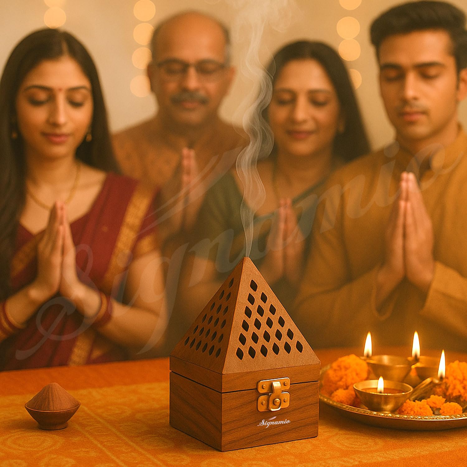SIGNAMIO® Wooden Sambrani Dhoop Stand Incense Holder: Perfect Pooja Room Stand Decoration Item, Dhup Dani & Doopam Holder, Essential Puja Item for Home Mandir and Pooja Thali Set Rituals-DN-1