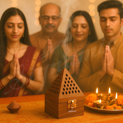 SIGNAMIO® Wooden Sambrani Dhoop Stand Incense Holder: Perfect Pooja Room Stand Decoration Item, Dhup Dani & Doopam Holder, Essential Puja Item for Home Mandir and Pooja Thali Set Rituals-DN-1