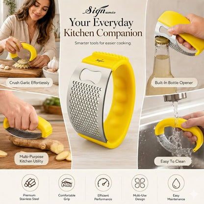 Signamio Garlic Peeler Tool - Versatile Garlic Crusher Mini Hand Press Chopper for Effortless Garlic Preparation, Durable and Easy to Clean Kitchen Essential - Yellow
