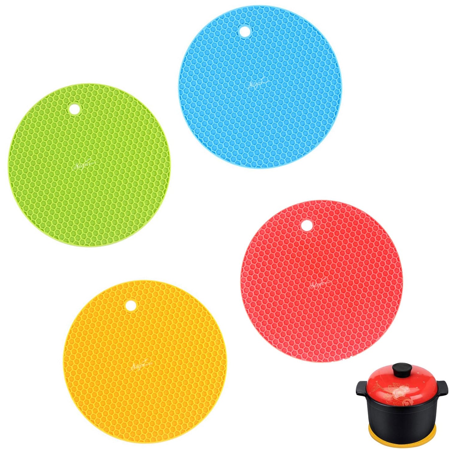 Signamio Silicone Mat for Kitchen - Star Shaped Heat Mats & Coasters for Dining Table for Hot Pots, Pack of 3 Trivet Mats, 1 Small, 1 Medium, 1 Large