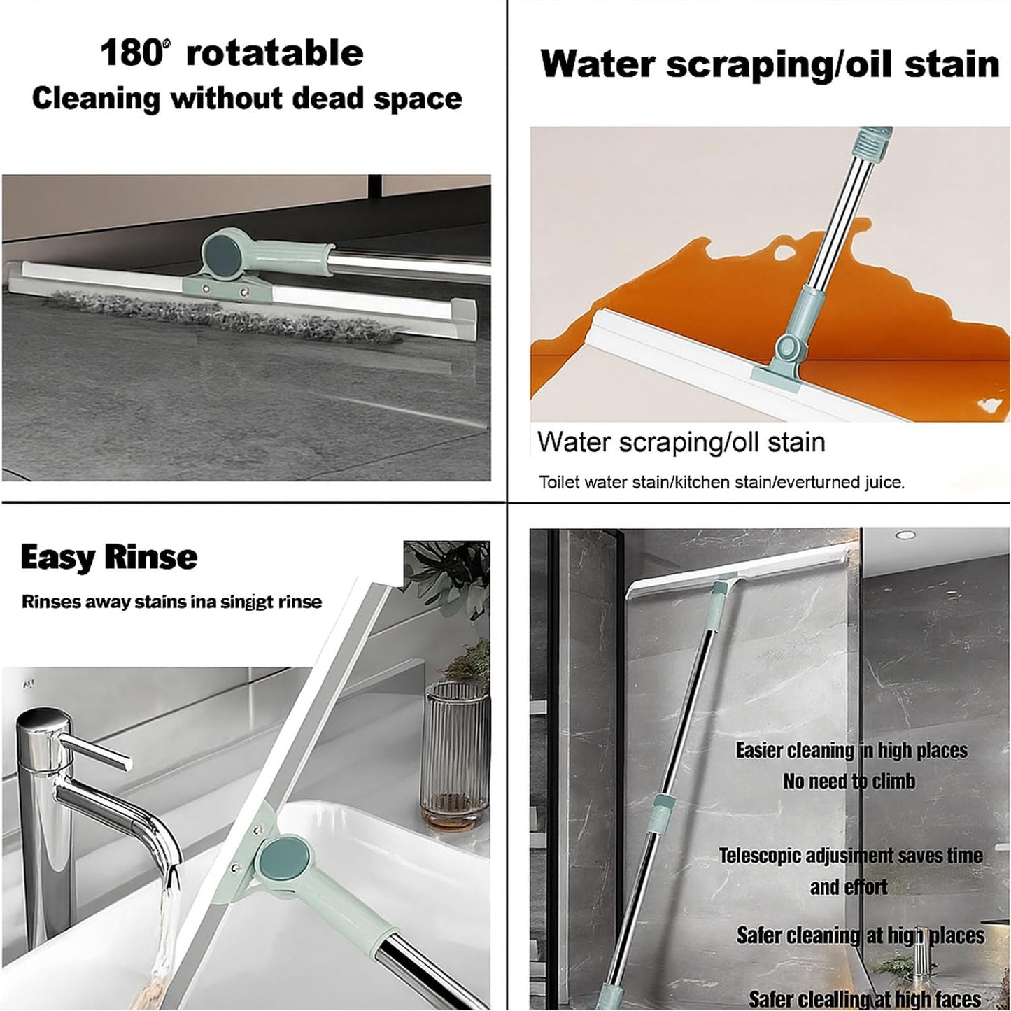 Signamio Magic Broom Sweeper with 180° Rotational Silicone Floor Wiper - Extendable Stainless Steel Handle Upto 110 Cm, Multifunctional Magic Broom for Bathroom Home Cleaning