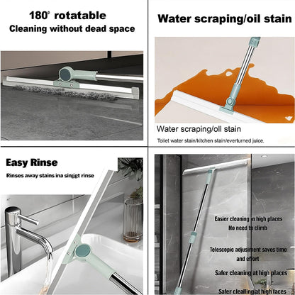 Signamio Magic Broom Sweeper with 180° Rotational Silicone Floor Wiper - Extendable Stainless Steel Handle Upto 110 Cm, Multifunctional Magic Broom for Bathroom Home Cleaning
