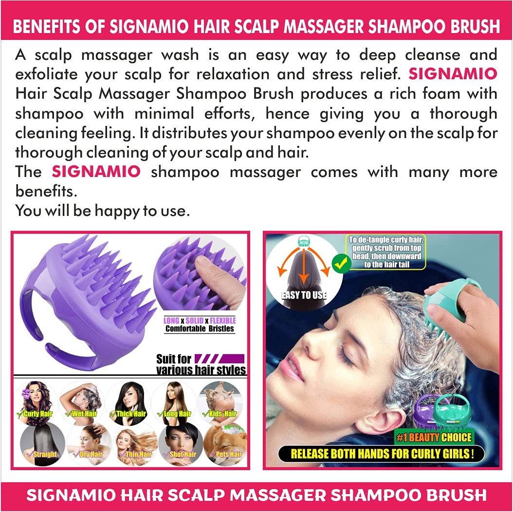 SIGNAMIO® Shampoo Brush Silicon Scalp Massager Hair Brush Wet Dry Comb Head Scrubber 100% Comfortable for Hair Improve Blood Circulation for Men,Women Pets - Pink - Pack 1