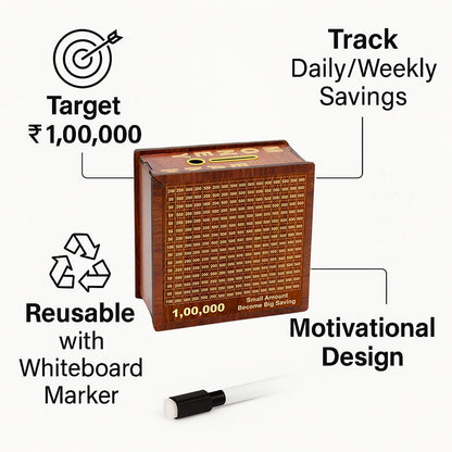 Signamio Money Saving Box for Adult and Kids 1 Lakh Wooden Piggy Bank: Premium Money Saving Box for Adults, Girls, and Kids - Gullak for Women, Men with Number Display - Stylish Kiddy Money Bank