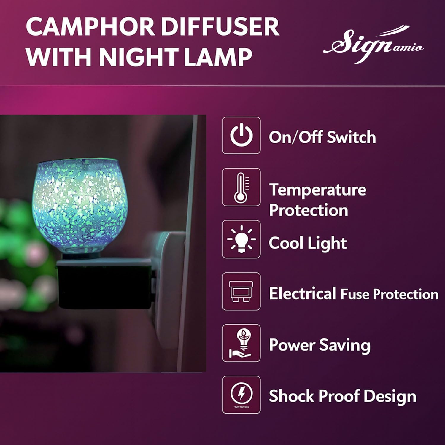 SIGNAMIO Ceramic Multi Color 2 in 1 Electric Kapoor Dani Burner: Essential Home Fragrance Product&Room Freshener Diffuser with Night Lamp for Pooja Rooms,Aroma,Oil&Camphor Diffuser Capabilities-DN-Sky