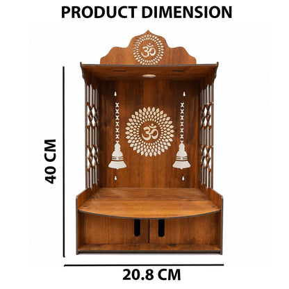 SIGNAMIO Mandir for Home with LED Light | Wooden MDF Puja Mandir | Wall Mounted Temple | Home Temple with Storage Drawer | Decorative Wooden Temple for Living Room & Prayer Room