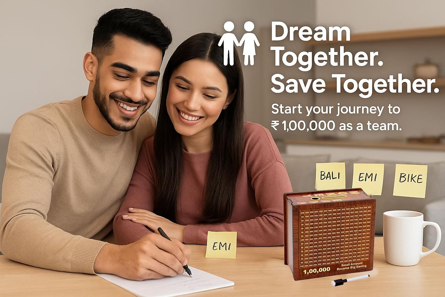 Signamio Money Saving Box for Adult and Kids 1 Lakh Wooden Piggy Bank: Premium Money Saving Box for Adults, Girls, and Kids - Gullak for Women, Men with Number Display - Stylish Kiddy Money Bank