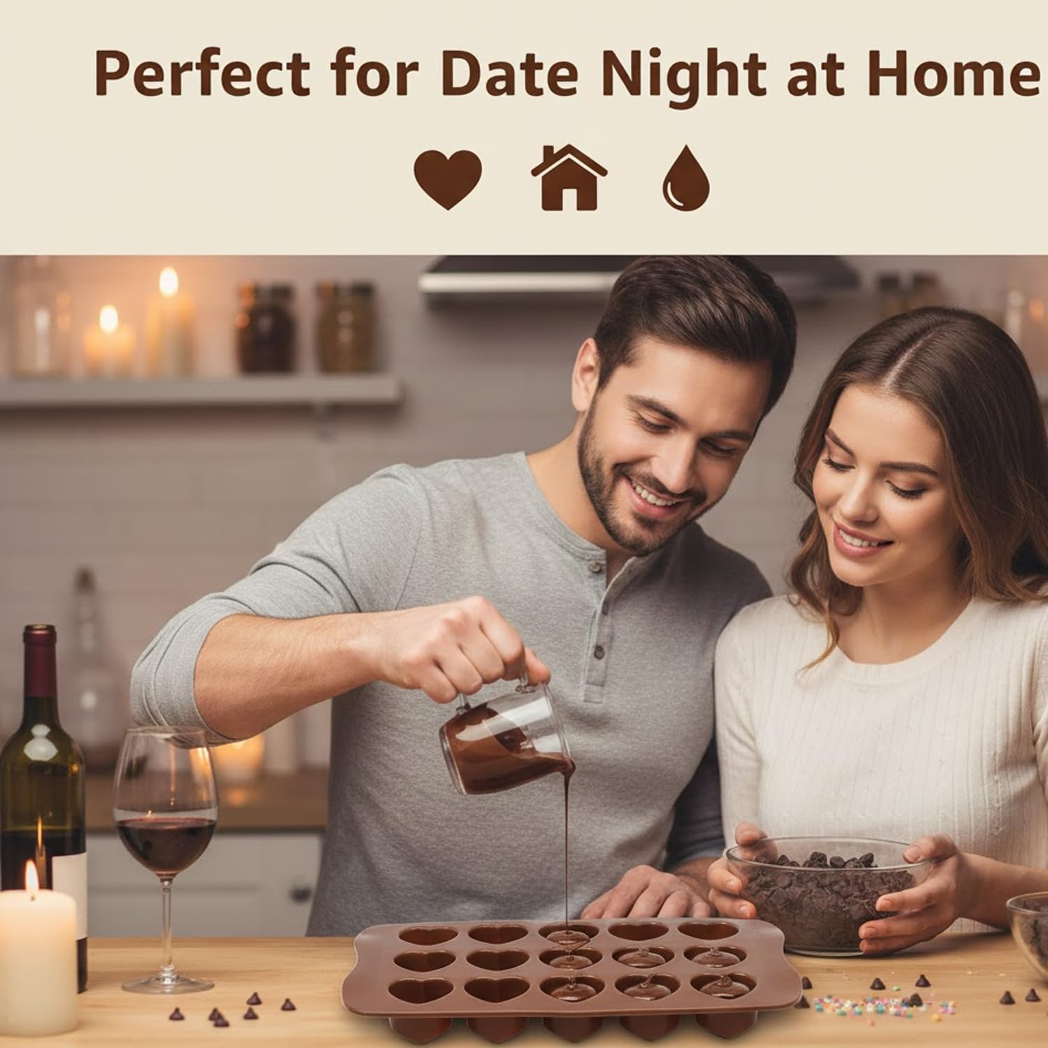 Signamio Chocolate Mould Silicone Set, 2 Pcs Heart Shape & Multi Design Chocolate Silicone Moulds for Baking and Crafting, Durable and Flexible Chocolate Mould for Creative Designs