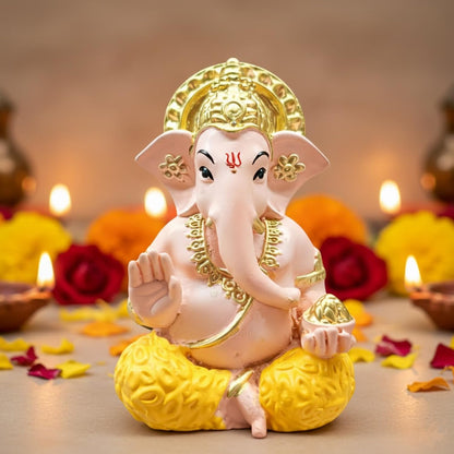 SIGNAMIO Handcrafted Skin Ganesha Idol for Car Dashboard Item: Ganesh Ji, Ganpati Bappa Murti for Home Decor - Exquisite Car God Idols for a Divine Touch in Your Vehicle and Home