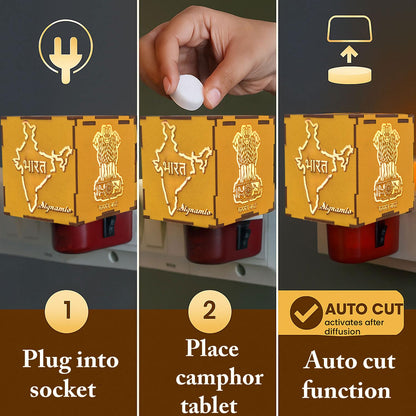 SIGNAMIO® Auto Cut Wooden Bharat Camphor Kapoor Bakhoor Oud Aroma Oil Diffuser Incense Dhoop Burner Electrical Stand Machine for Home Fragrance with Night Lamp