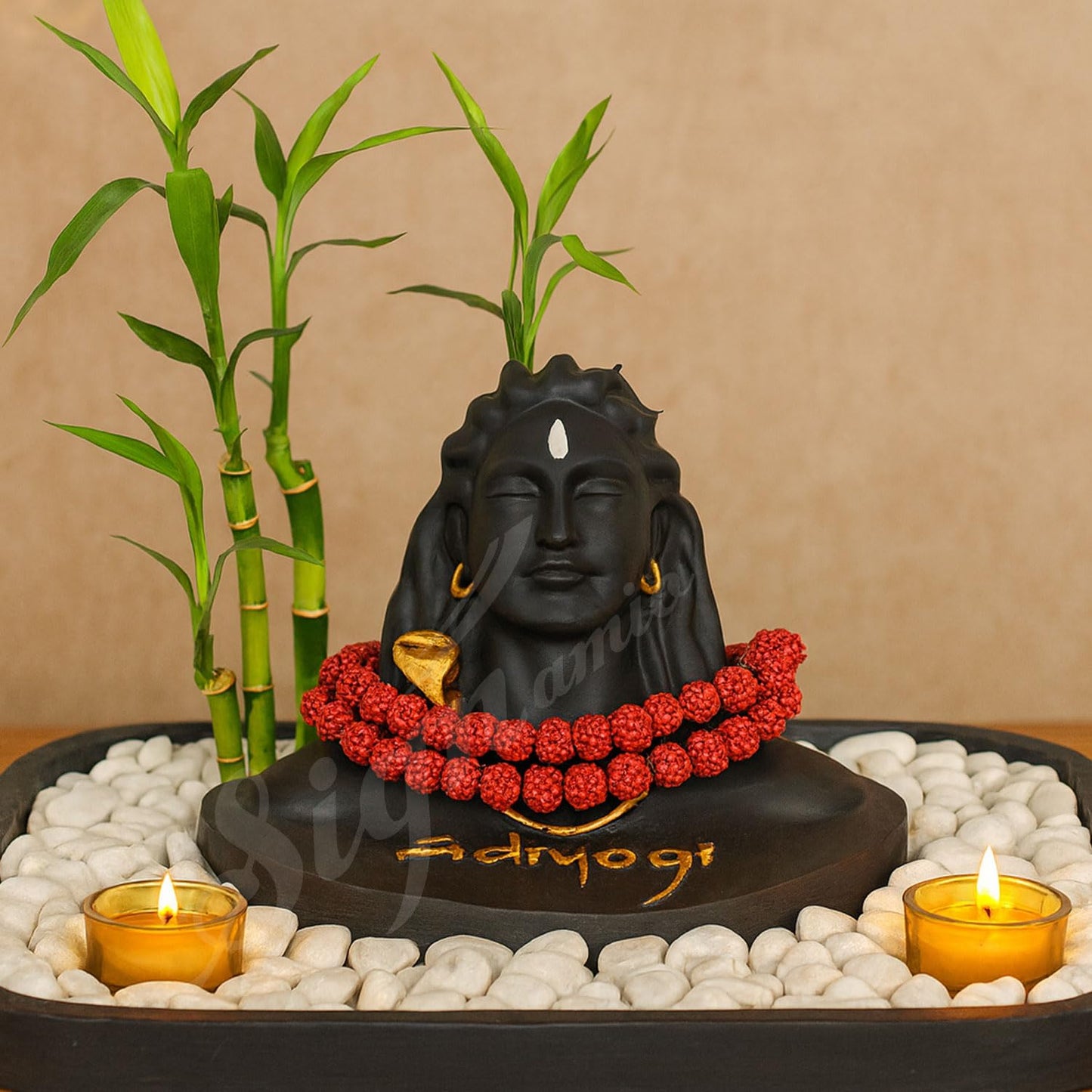 SIGNAMIO® Lord god Mahadev Bholenath Shivji Adiyogi Shiva Statue Idol Murti for Car Dashboard with Rudraksh Mala Idle,Home Decor - Handcrafted Resin Figurine | Spiritual Gift for Meditation 3 inch