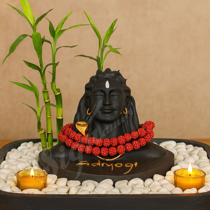 SIGNAMIO® Lord god Mahadev Bholenath Shivji Adiyogi Shiva Statue Idol Murti for Car Dashboard with Rudraksh Mala Idle,Home Decor - Handcrafted Resin Figurine | Spiritual Gift for Meditation 3 inch