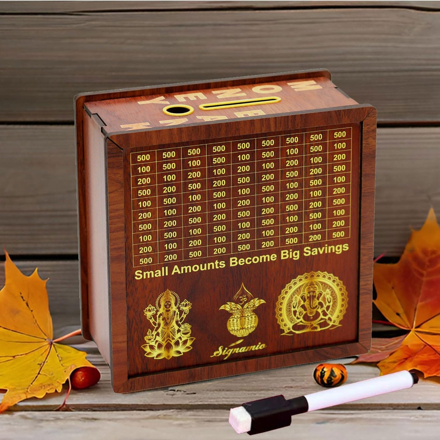 Signamio Wooden Money Saving Box for Adults - House Shaped Piggy Bank 100000, Elegant Money Box for Secure Savings and Home Decor, Durable Wooden Material