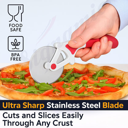 SIGNAMIO® Premium Pizza Cutter and Sandwich Slicer - Pink, Ergonomic Non-Slip Handle, Stainless Steel Pizza Wheel for Kitchen, Ideal Roti, Paratha, Chapati, Brownie & Slice Cutter