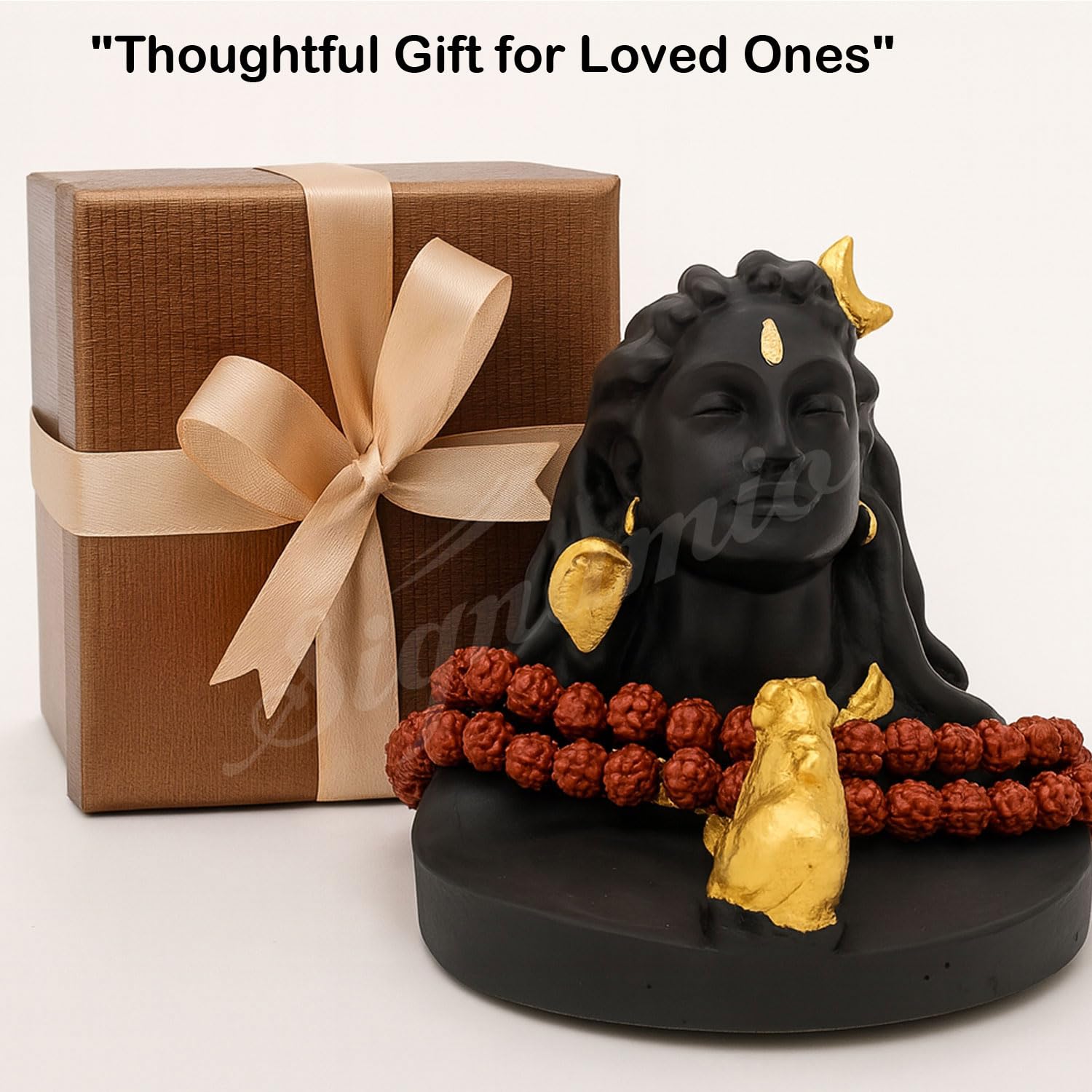 SIGNAMIO® Lord Shiva Idol: Handcrafted Mahadev Murti with Nandi - Perfect Spiritual Car Dashboard Accessory and Gift Item, Featuring ShivJi Adiyogi Statue & Rudraksh Mala-Ideal God Idols for Car Decor