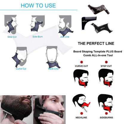 SIGNAMIO Set of 3 Multi Purpose Beard Shaper tool for Men | Beard Shaping Stencil Comb for men styling shave for neck line guide - Grooming kit - Black
