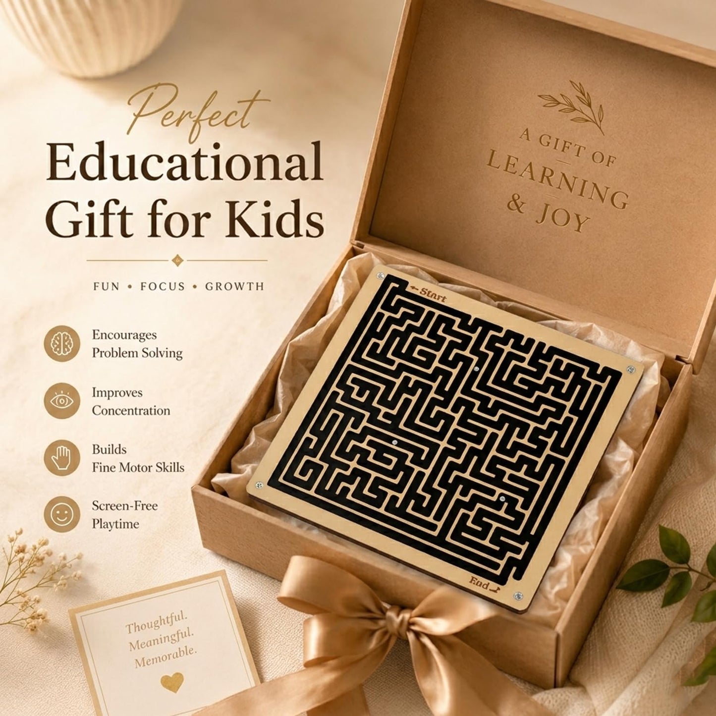 SIGNAMIO® Indoor Wooden Puzzle Game Square Maze Ball - Engaging Mind Games for Kids & Adults, Perfect Brain Teaser & Time Pass Activity, Ideal Wooden Board Game for All Ages