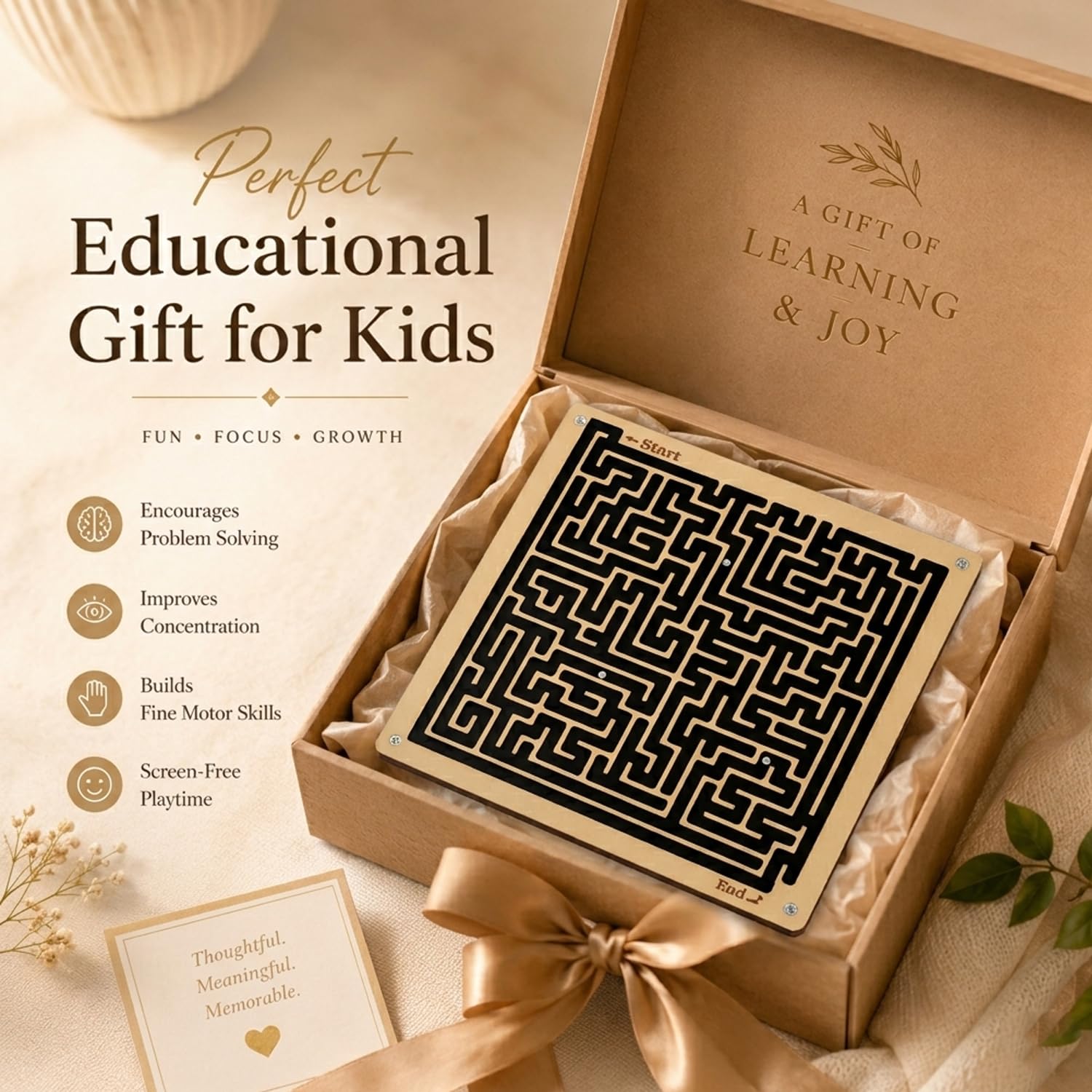 SIGNAMIO® Indoor Wooden Puzzle Game Square Maze Ball - Engaging Mind Games for Kids & Adults, Perfect Brain Teaser & Time Pass Activity, Ideal Wooden Board Game for All Ages