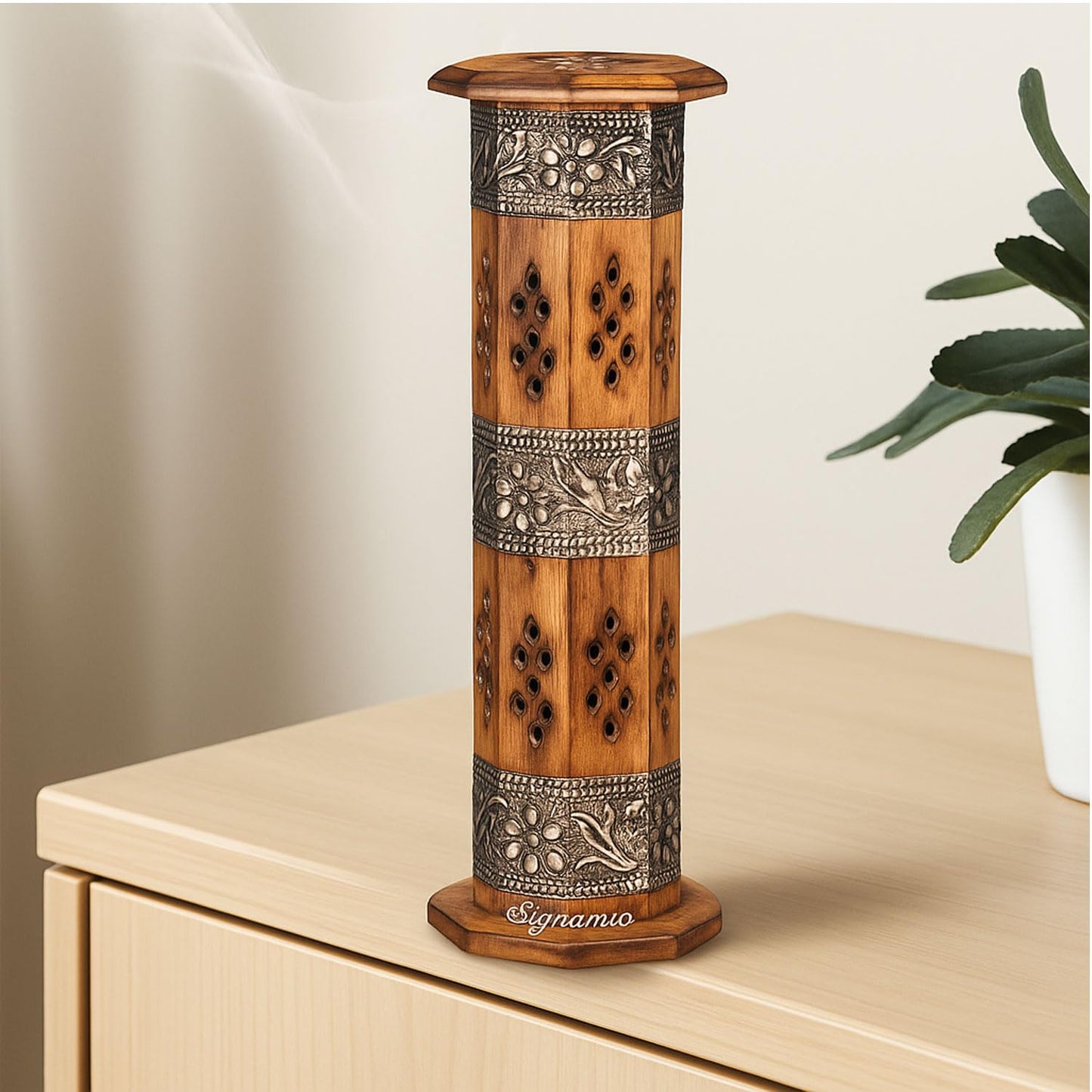 SIGNAMIO® 2pcs Tower Wooden Agarbatti Stand with Ash Catcher: Premium Incense Stick and Dhoop Holder Set for Pooja Room Decoration - Essential Puja Items for Home Mandir & Agarbatti Storage Box