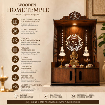 SIGNAMIO Mandir for Home with LED Light | Wooden MDF Puja Mandir | Wall Mounted Temple | Home Temple with Storage Drawer | Decorative Wooden Temple for Living Room & Prayer Room