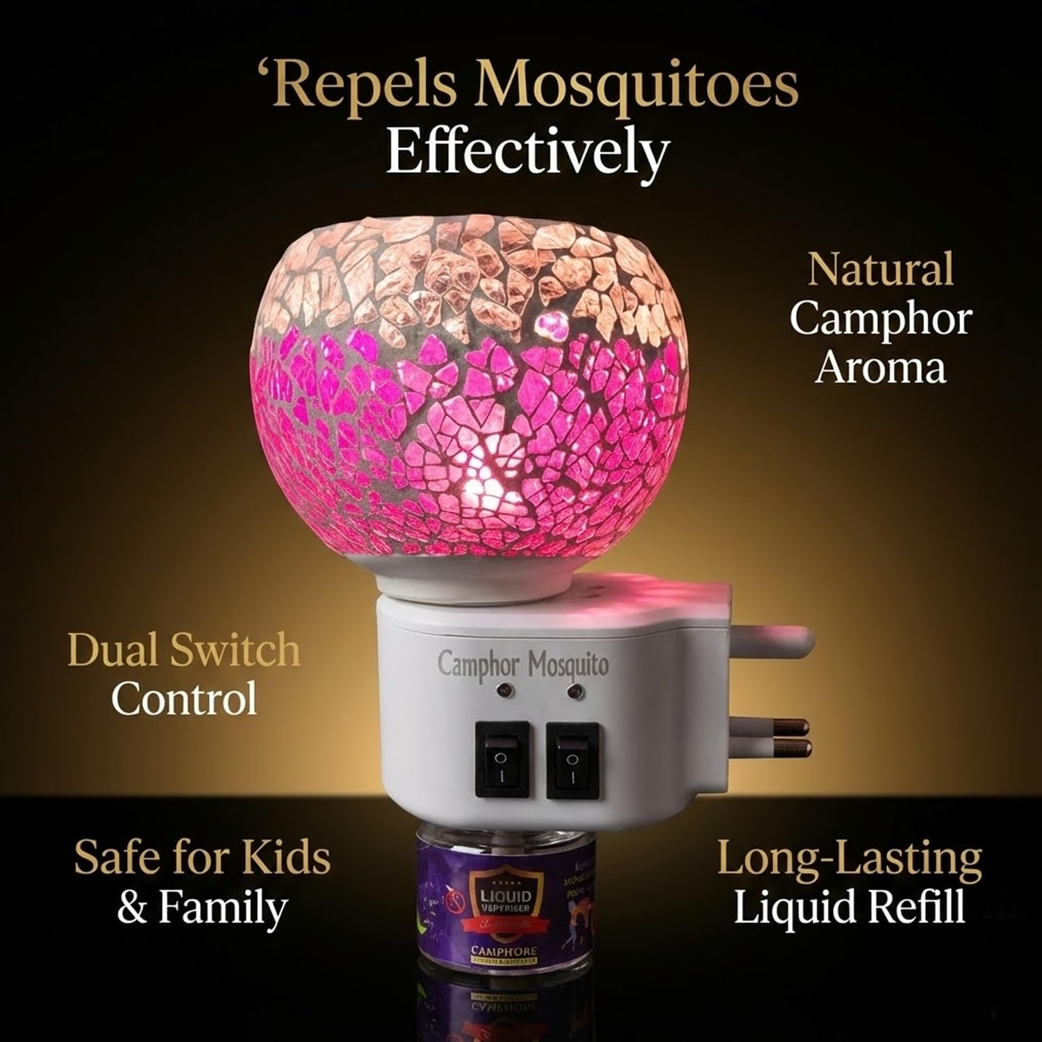 Signamio 3 in 1 Multi-Functional Camphor Diffuser Burner - Kapoor Dani Electrical Camphor with Night Lamp & Mosquito Repellent | Kapoor Dani for Home Fragrance and Ambient Lighting DN-25