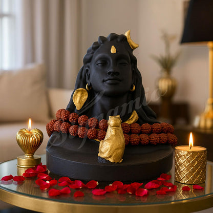 SIGNAMIO® Lord Shiva Idol: Handcrafted Mahadev Murti with Nandi - Perfect Spiritual Car Dashboard Accessory and Gift Item, Featuring ShivJi Adiyogi Statue & Rudraksh Mala-Ideal God Idols for Car Decor