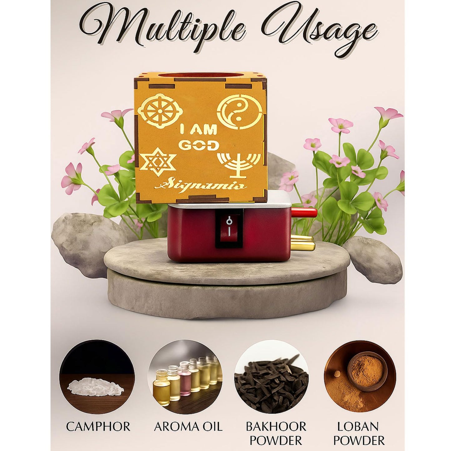 Signamio I AM THE ONLY ONE Auto Cut Night Lamp Camphor Diffuser Burner - Electric Kapoor Dani Machine, Efficient Kapoor Dani Electrical Camphor Burner for Home, Office