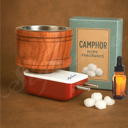 SIGNAMIO® Kapoor Kapur Dani Camphor Karpuram Bakhoor Oud Aroma Oil Diffuser Incense Dhoop Burner Electrical Stand Machine for Home Fragrance Room Freshener -DN-1, Sheesham Wood