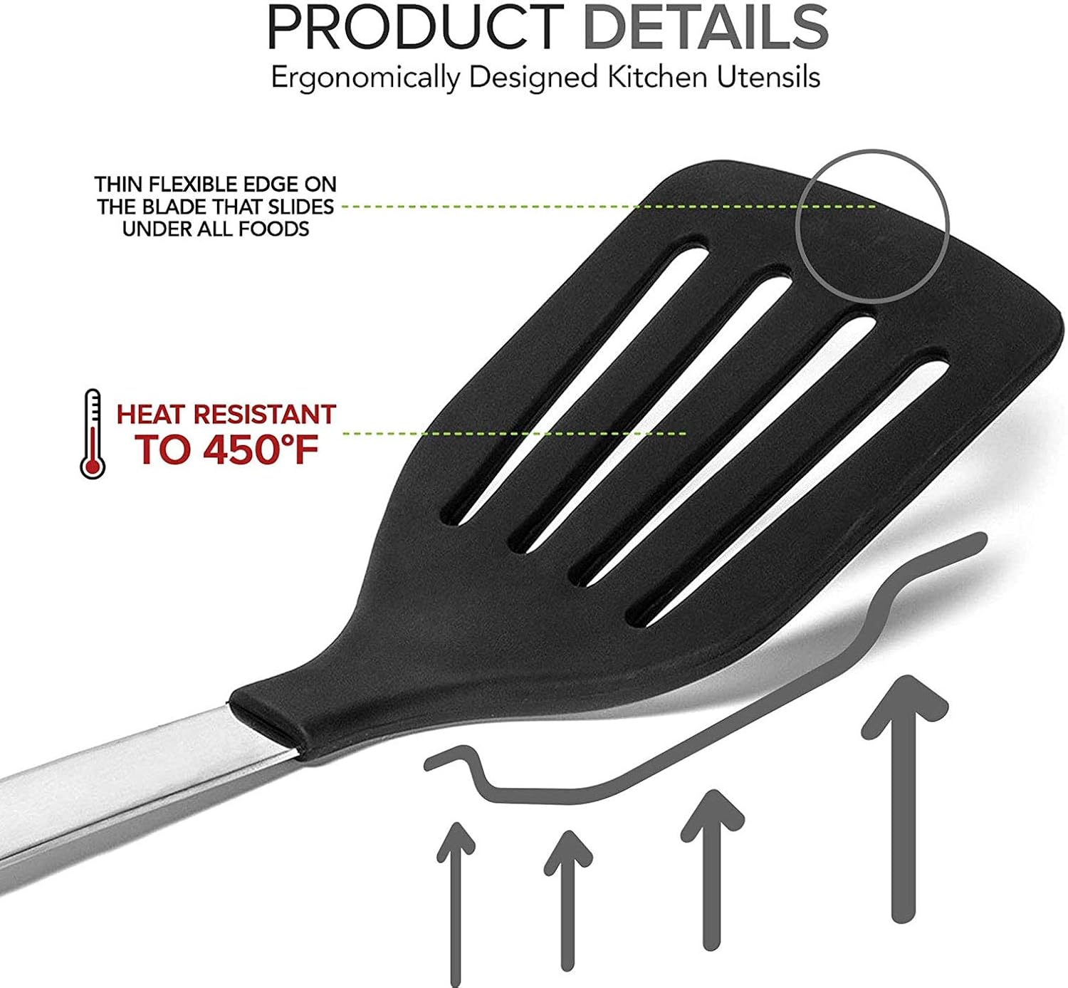 SIGNAMIO® Black Nylon Slotted Turner Spatula for Non Stick Pan - Steel Handle, Ideal for Dosa, Omelet, and Roti Cooking, 30.x 5.CM