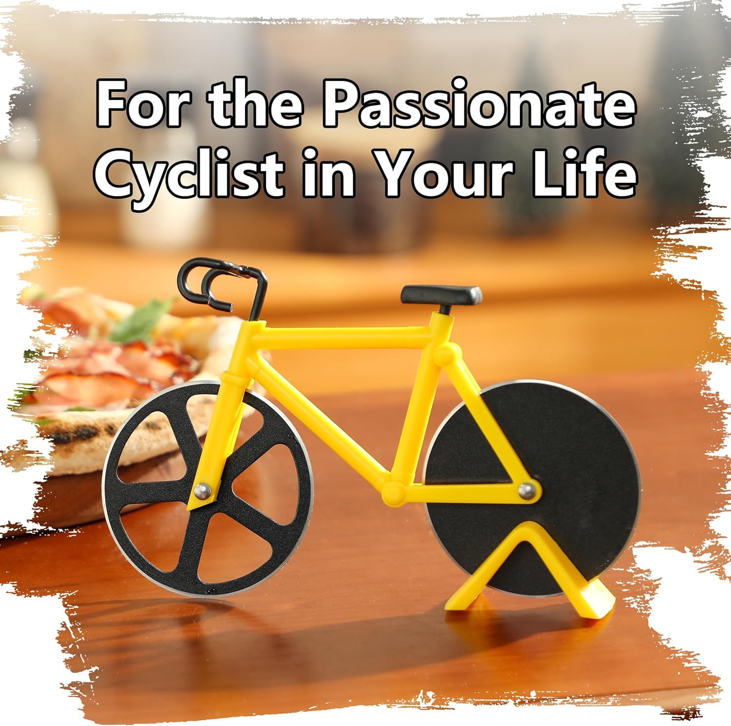 SIGNAMIO® Bicycle Pizza Cutter and Sandwich Slicer - Yellow, Ergonomic Non-Slip Handle, Stainless Steel Pizza Wheel for Kitchen, Ideal Roti, Paratha, Chapati, Brownie & Slice Cutter