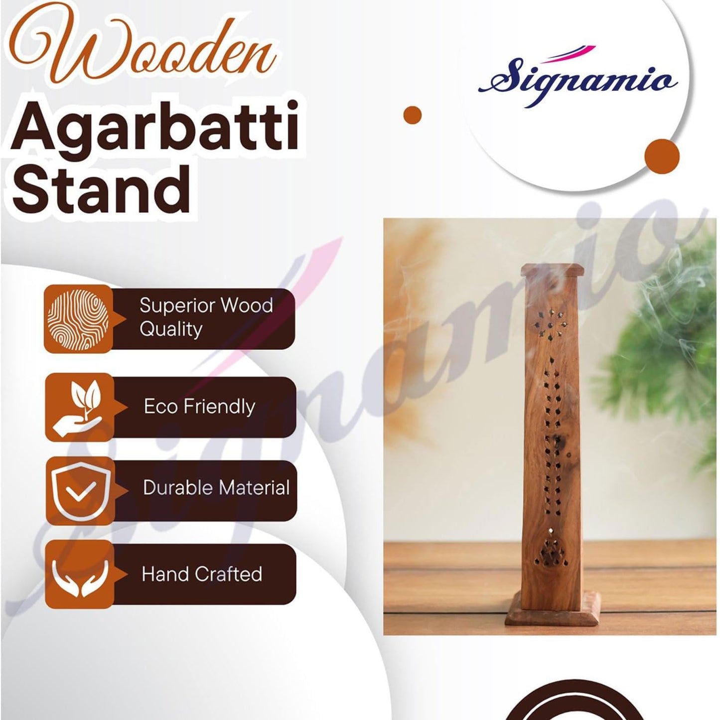 SIGNAMIO® 2pcs Square Wooden Agarbatti Stand with Ash Catcher: Premium Incense Stick and Dhoop Holder Set for Pooja Room Decoration - Essential Puja Items for Home Mandir & Agarbatti Storage Box