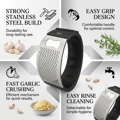 Signamio Garlic Peeler Tool - Versatile Garlic Crusher Mini Hand Press Chopper for Effortless Garlic Preparation, Durable and Easy to Clean Kitchen Essential - Black
