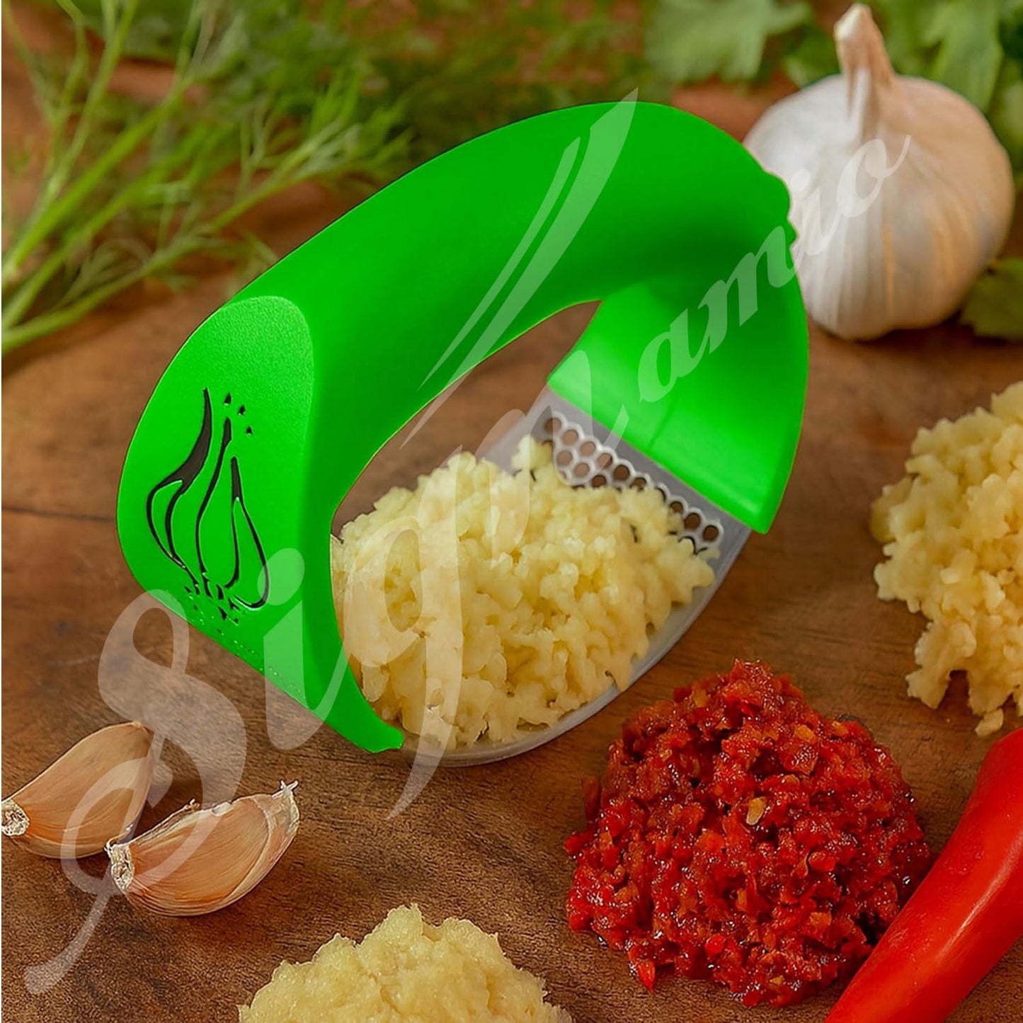 Signamio Garlic Peeler Tool - Versatile Garlic Crusher Mini Hand Press Chopper for Effortless Garlic Preparation, Durable and Easy to Clean Kitchen Essential - Green