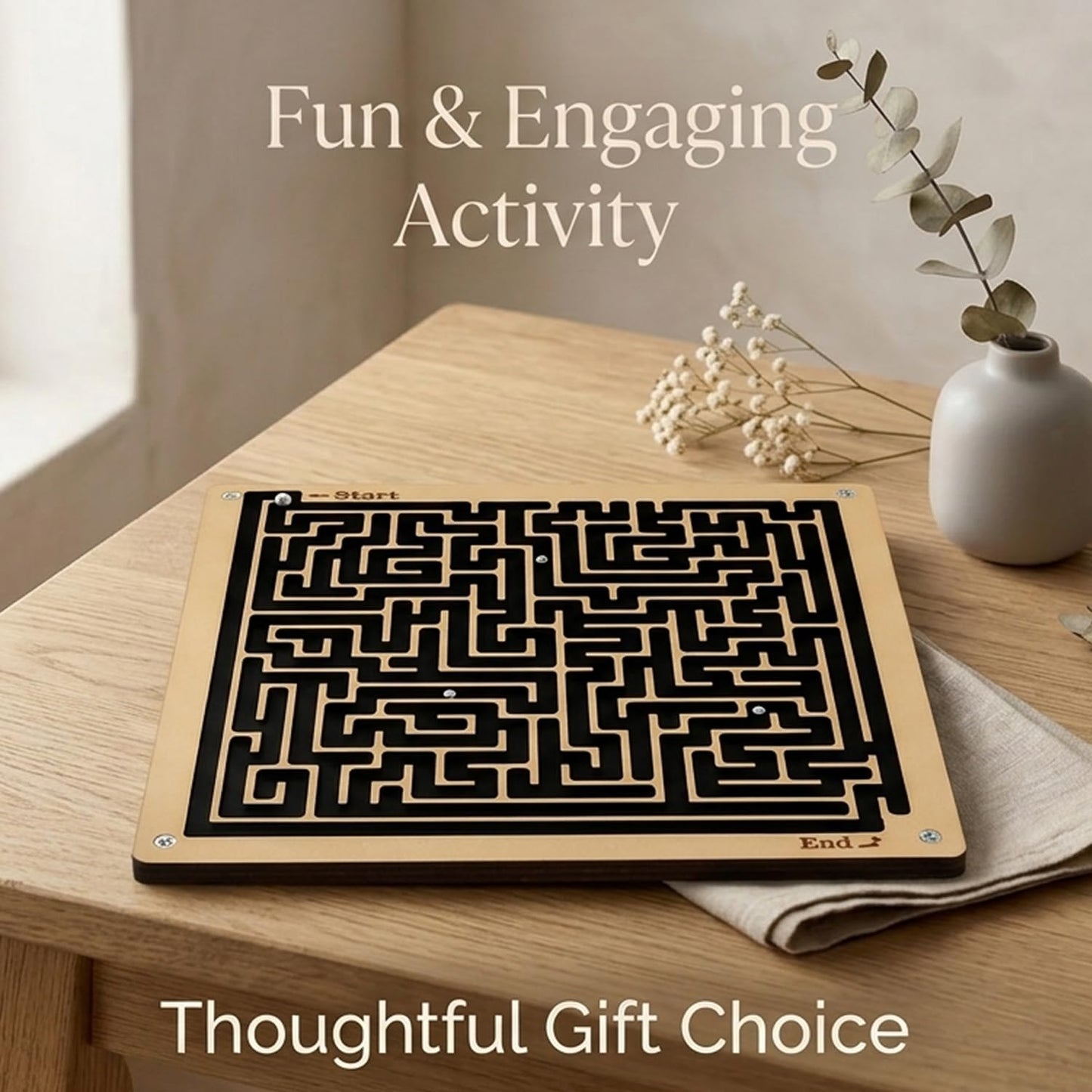 SIGNAMIO® Indoor Wooden Puzzle Game Square Maze Ball - Engaging Mind Games for Kids & Adults, Perfect Brain Teaser & Time Pass Activity, Ideal Wooden Board Game for All Ages