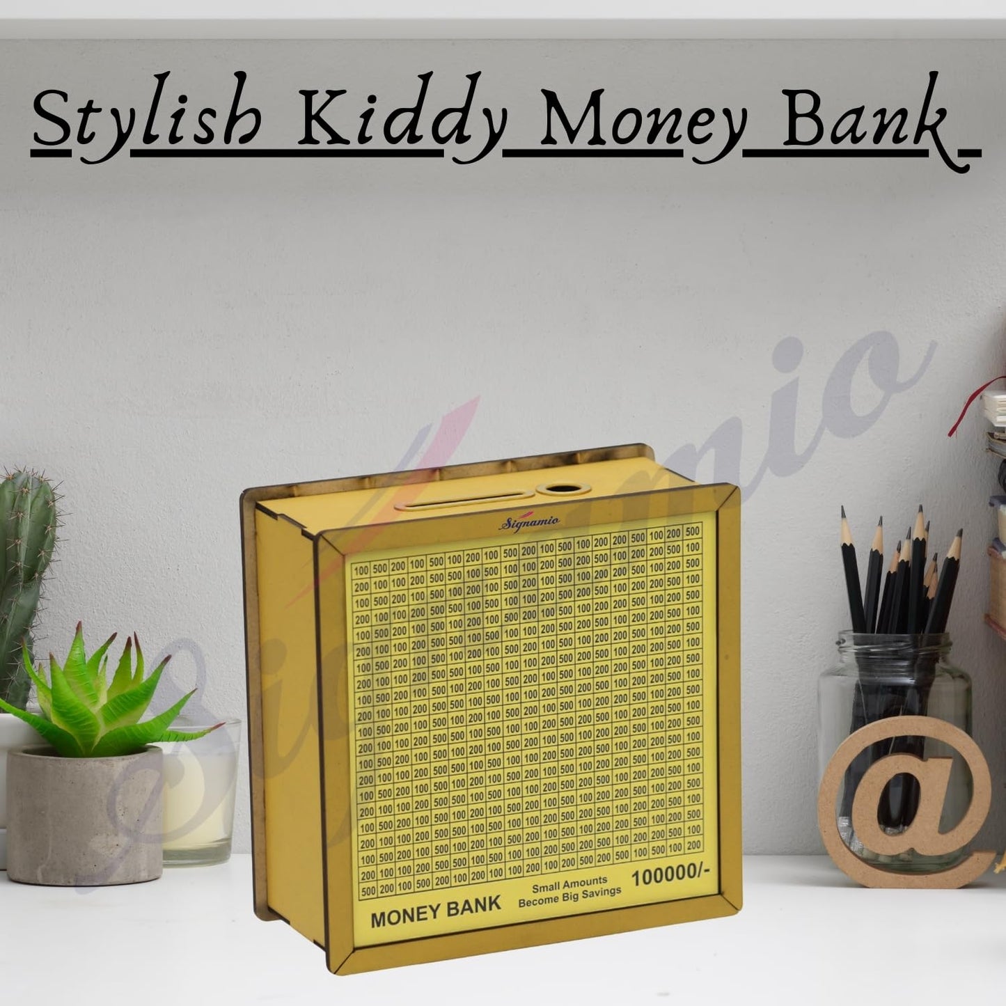 Signamio Money Saving Box for Adult 100000 - Wooden Piggy Bank 100000 with Marker Pen, Elegant Wooden Piggy Bank for Adults, Perfect Money Saving Solution and Financial Goal Achievement-DN1