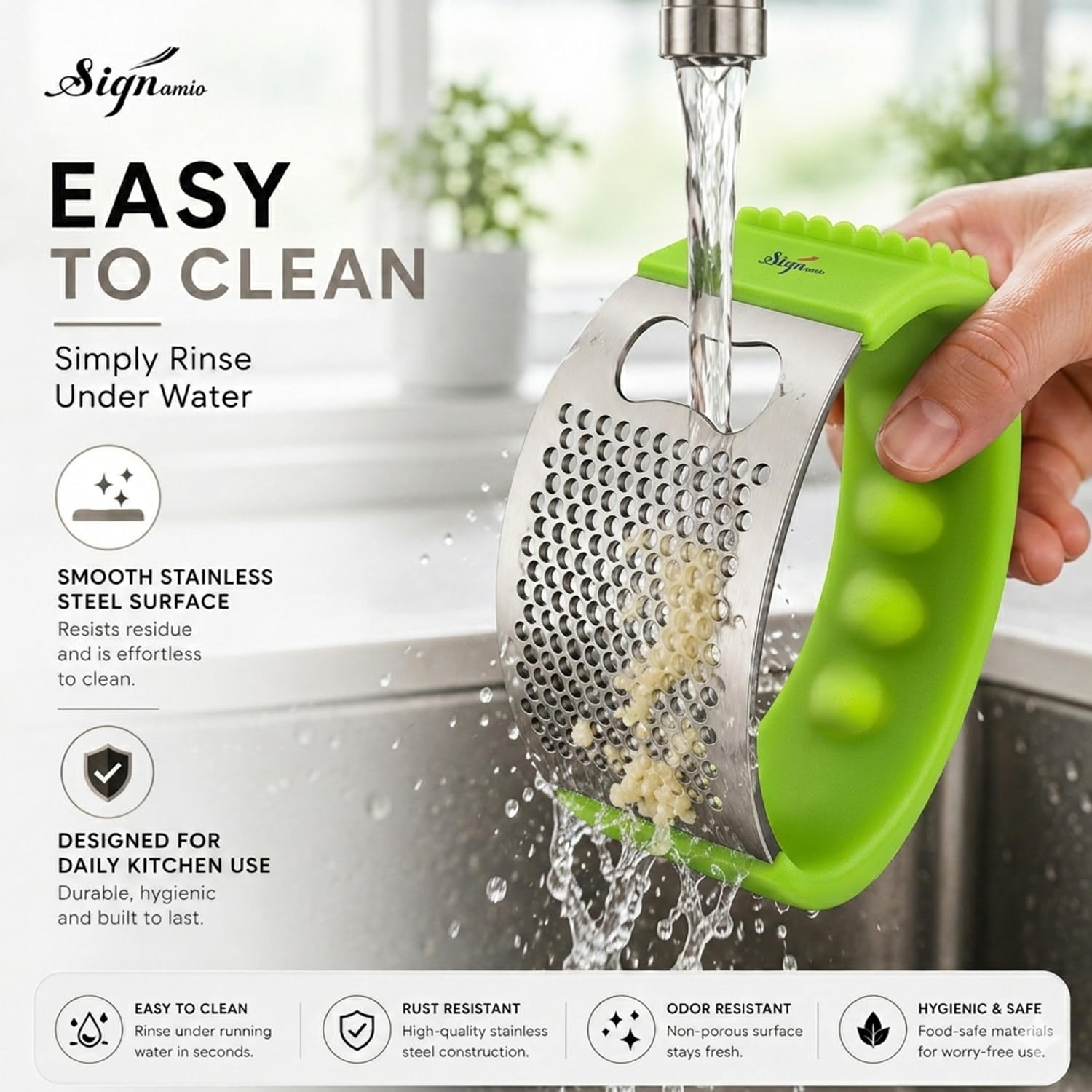 Signamio Garlic Peeler Tool - Versatile Garlic Crusher Mini Hand Press Chopper for Effortless Garlic Preparation, Durable and Easy to Clean Kitchen Essential - Green