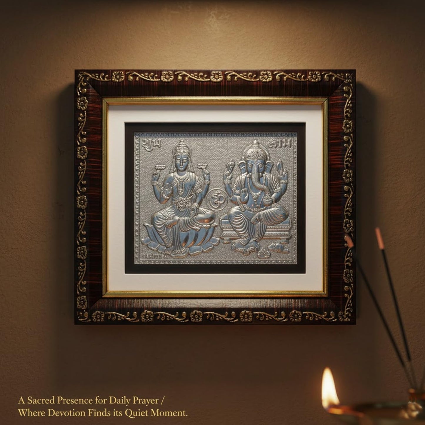SIGNAMIO 999 Pure Silver Laxmi Ganesh Photo Frame - Elegant Gift for Pooja Room, Premium Silver Photo Frame Spiritual Decor & Blessings