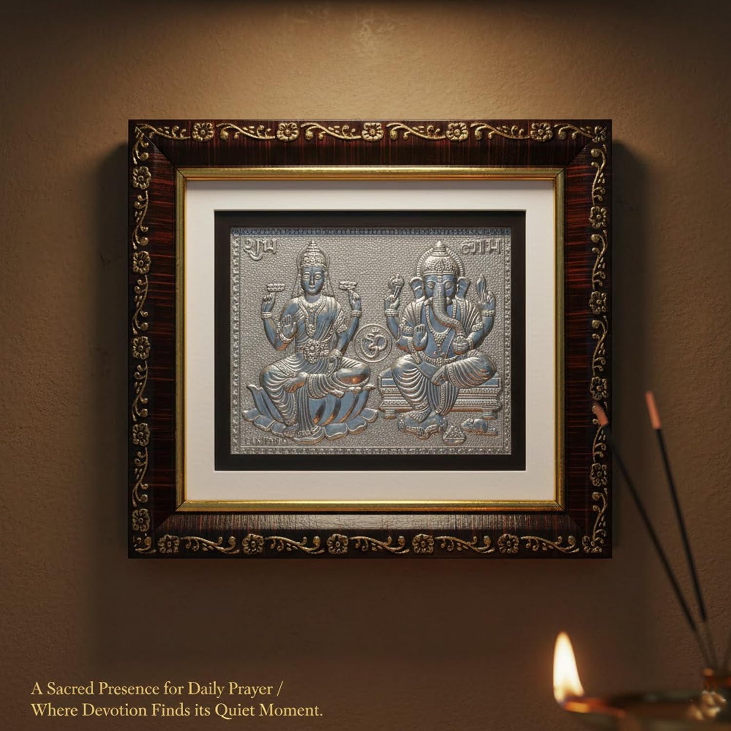 SIGNAMIO 999 Pure Silver Laxmi Ganesh Photo Frame - Elegant Gift for Pooja Room, Premium Silver Photo Frame Spiritual Decor & Blessings