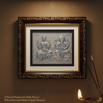 SIGNAMIO 999 Pure Silver Laxmi Ganesh Photo Frame - Elegant Gift for Pooja Room, Premium Silver Photo Frame Spiritual Decor & Blessings