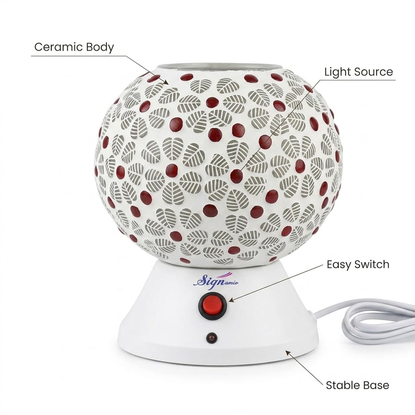 Signamio Hand Made Table Top Camphor Diffuser Burner - Kapoor Dani Electrical Aroma Oil Diffuser Night Lamp - Kapoor Machine for Home & Office DN-4 (Aroma Oils not Included)