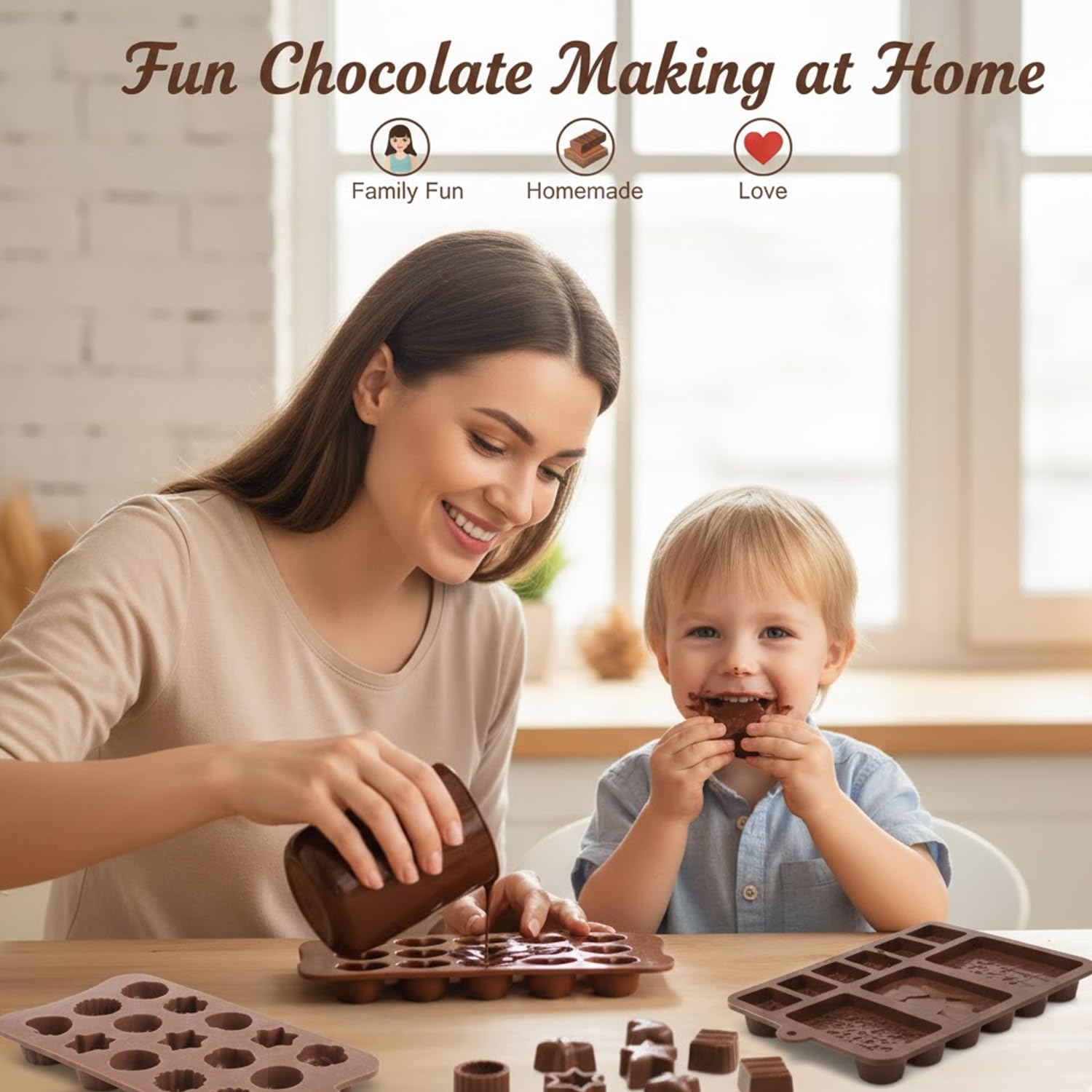 Signamio 3 Pcs Chocolate Mould Set - Heart Shape & Multi Design, | Chocolate Mould Silicone for Candy Making | Durable Chocolate Silicone Mould for Creative Desserts