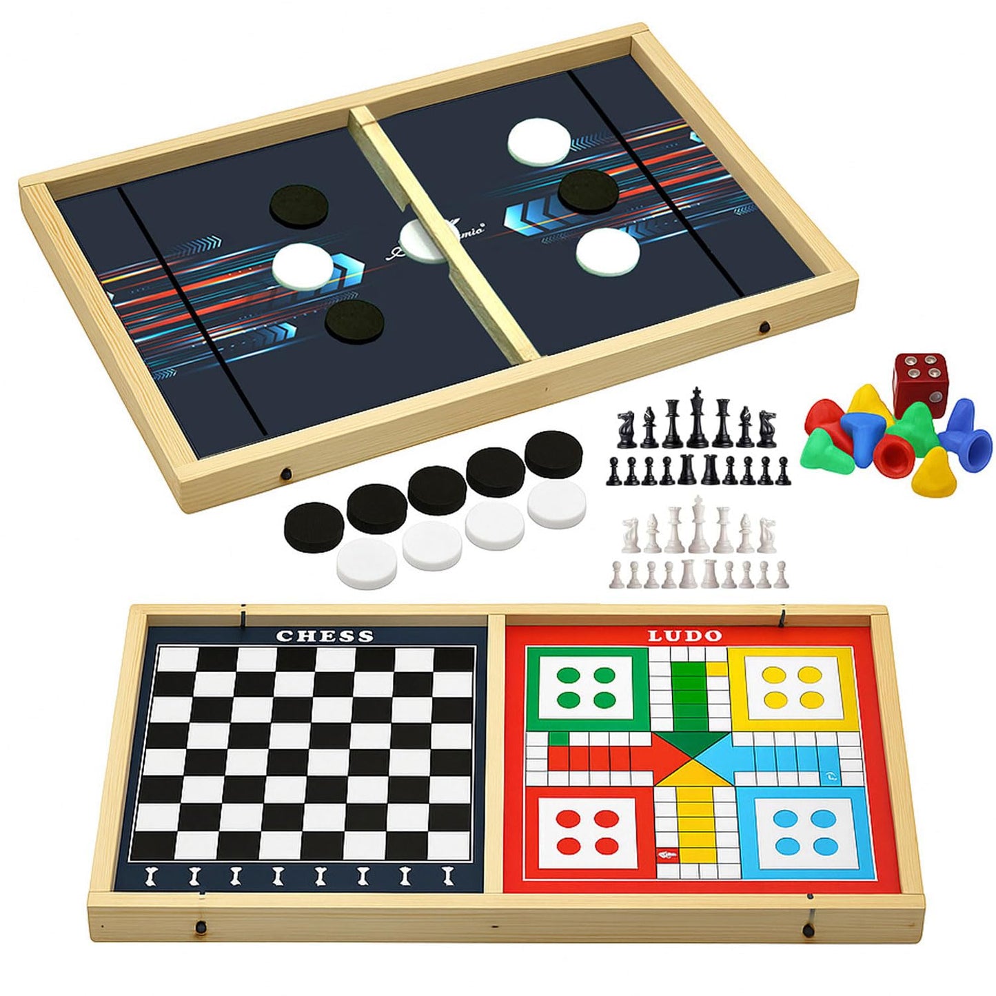 Signamio 3 in 1 String Hockey Board Game - Sling Puck Board Game, Slingo Board Game with Chess and Ludo Features - Classic Play for Family and Friends
